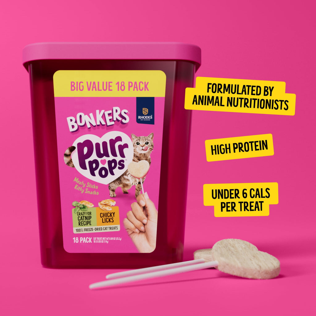 BONKERS Purrpops, Freeze Dried Chicken & Dried Catnip Lollipops Cat Treats, 18 Pieces