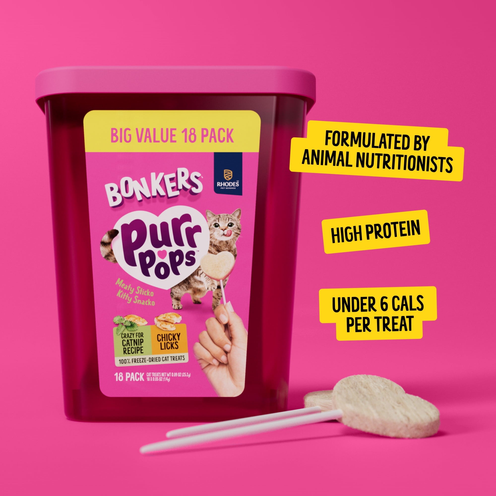 BONKERS Purrpops, Freeze Dried Chicken & Dried Catnip Lollipops Cat Treats, 18 Pieces