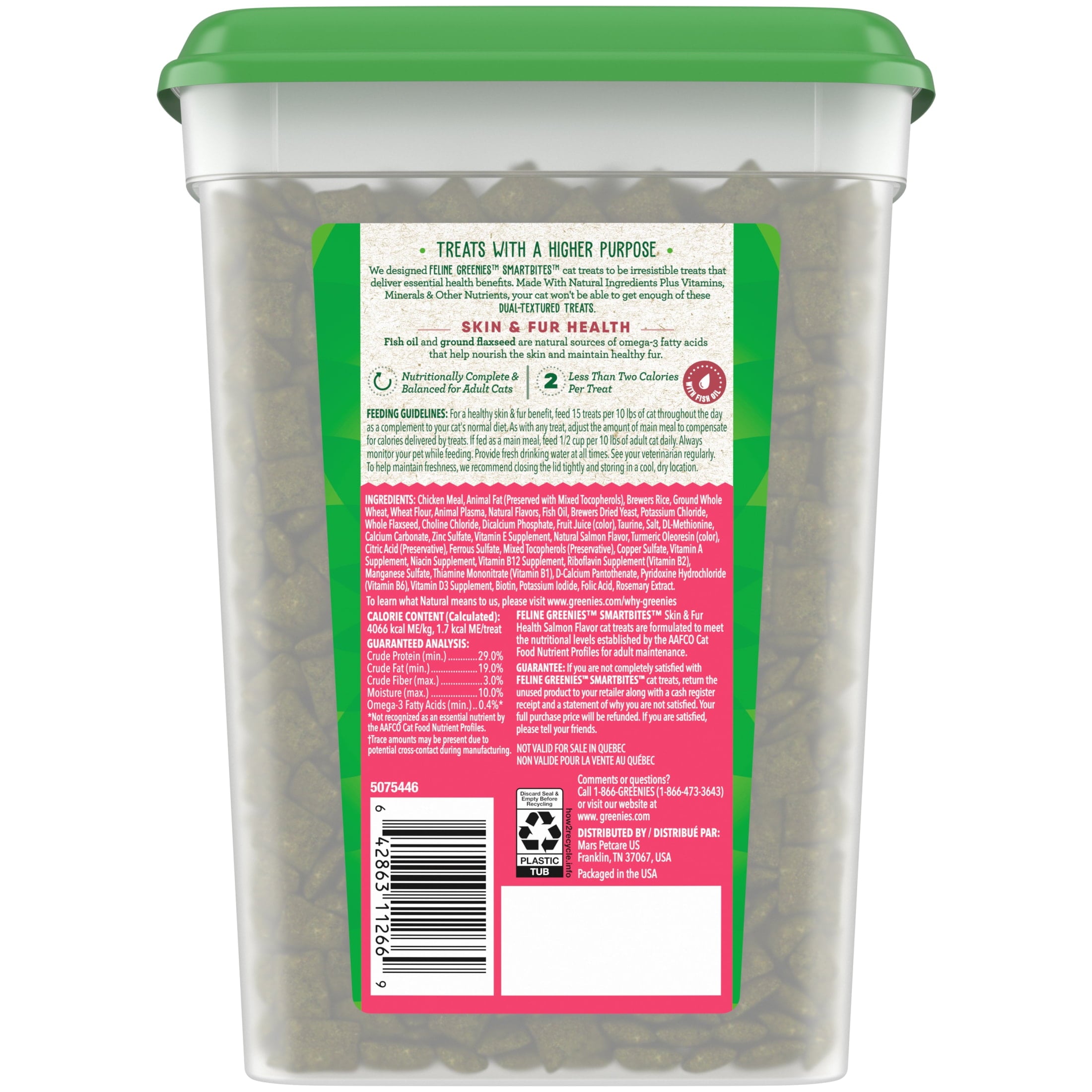 Greenies Salmon Flavor Soft Crunchy Treats For Cats, 16 Oz Tub