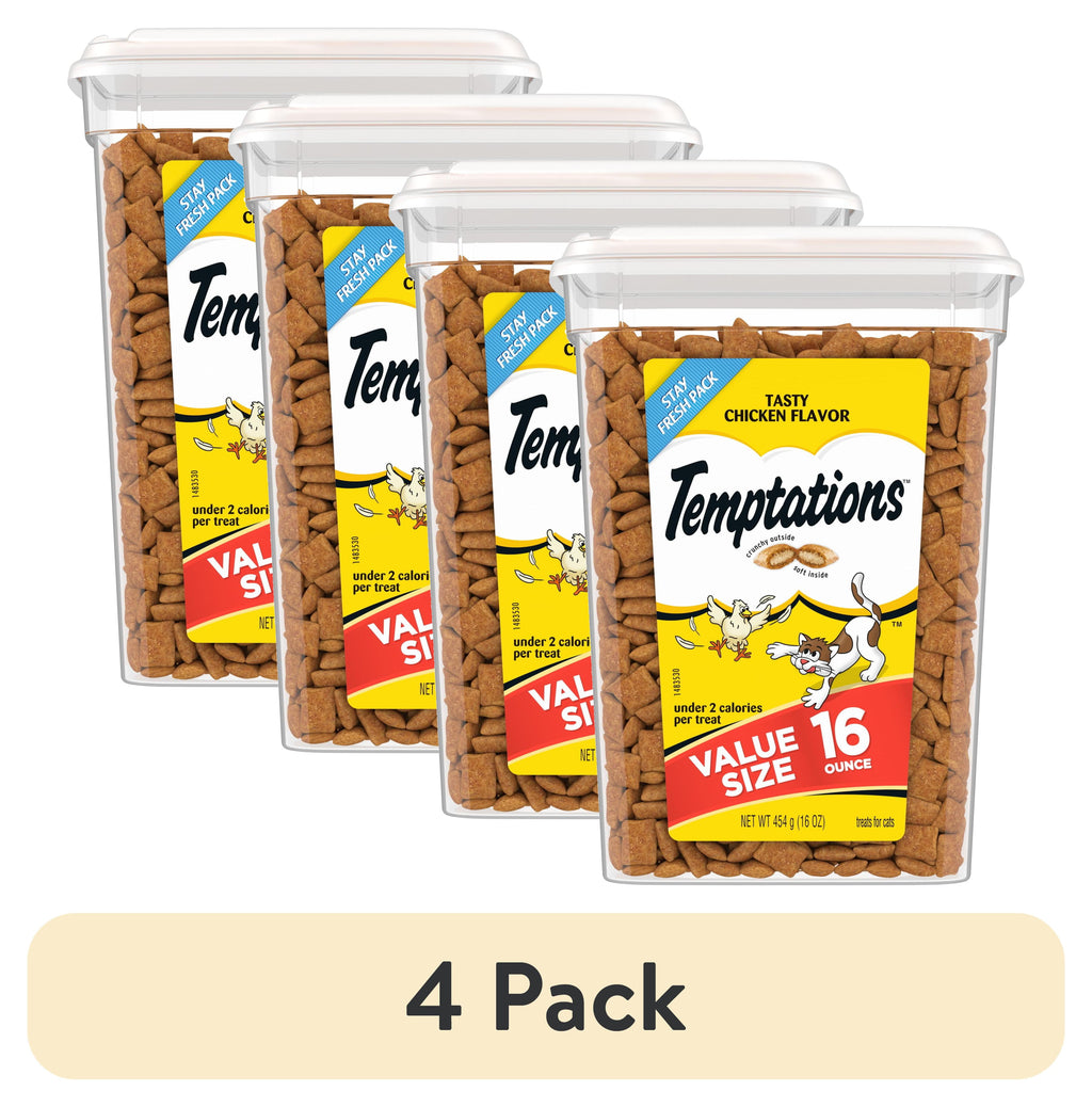 (4 pack) Temptations Classic Tasty Chicken Flavor Crunchy And Soft Treats For Cats, 16 Oz Tub