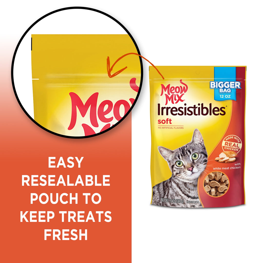 Meow Mix Irresistibles Soft Cat Treats with White Meat Chicken, 12 oz Bag
