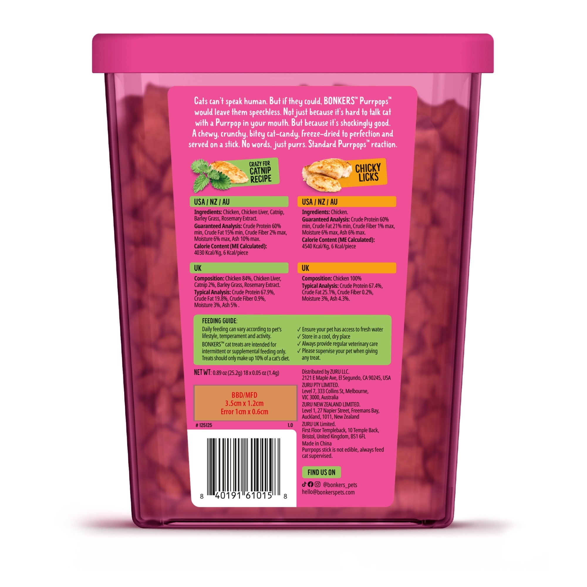 BONKERS Purrpops, Freeze Dried Chicken & Dried Catnip Lollipops Cat Treats, 18 Pieces