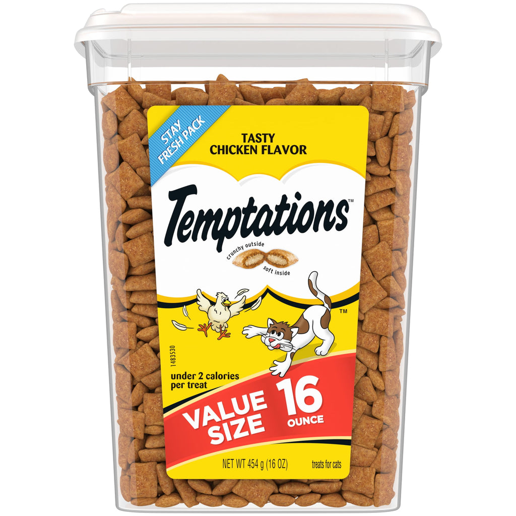 (4 pack) Temptations Classic Tasty Chicken Flavor Crunchy And Soft Treats For Cats, 16 Oz Tub