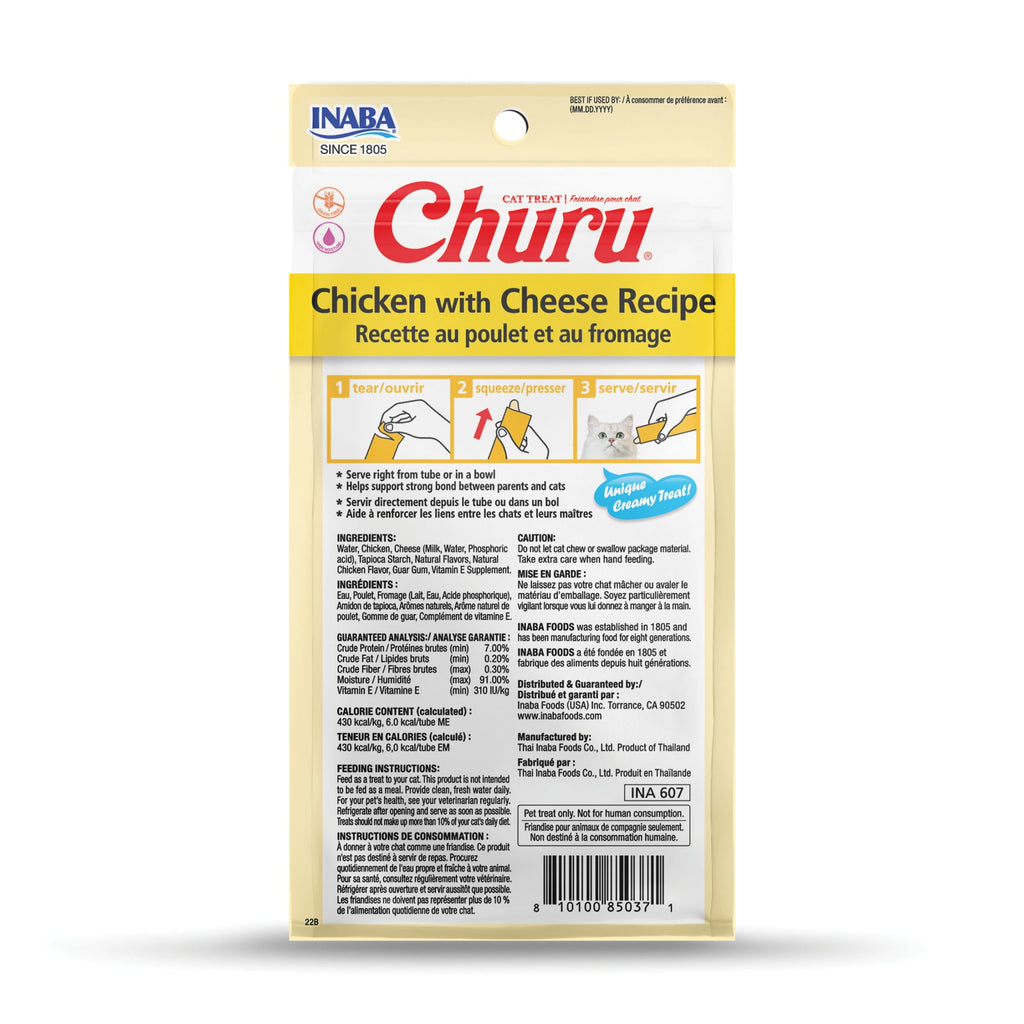 Inaba Churu Creamy, Lickable Purée Cat Treat, 0.5 oz Tube, 32 Tubes, Chicken with Cheese