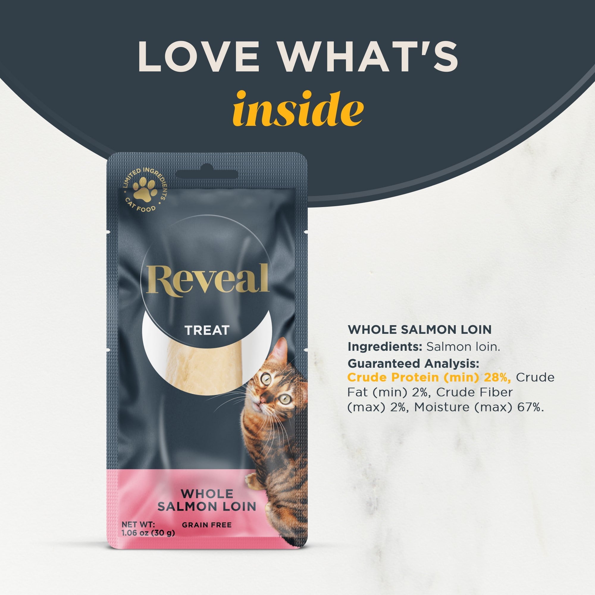 Reveal Pet Food Whole Salmon Loin Cat Treat, Natural Wet Grain Free Food, 12 Ct 1.06 oz Pouches