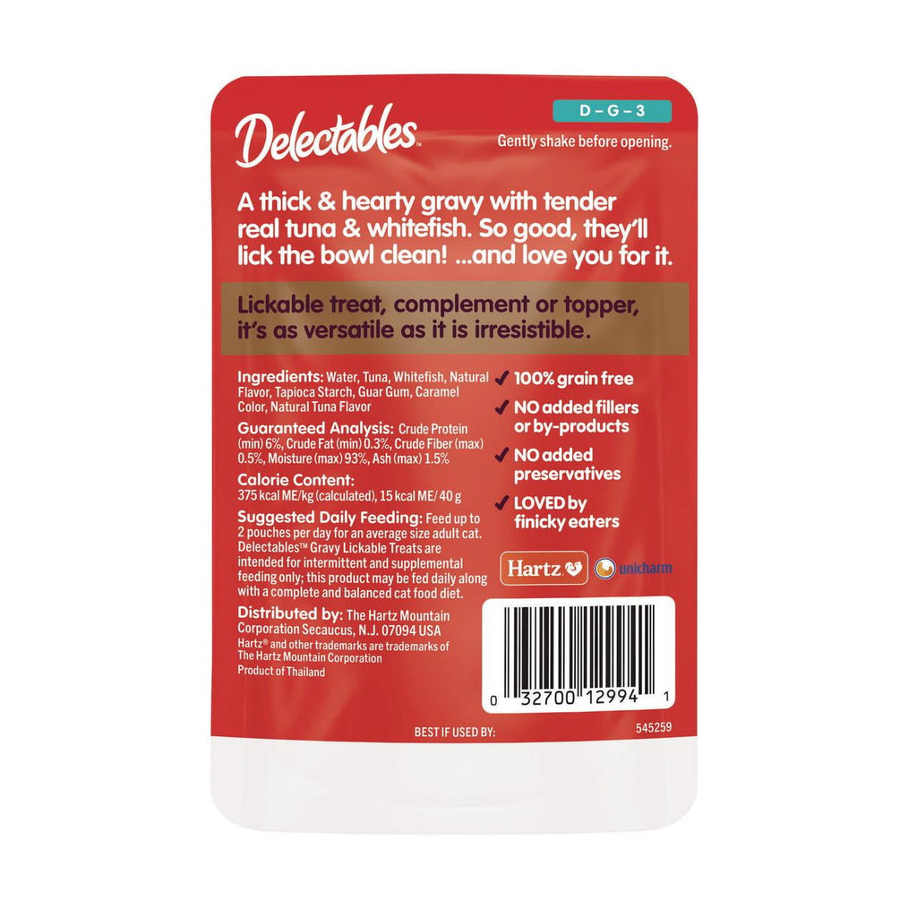 Hartz Delectables Gravy Lickable Wet Cat Treats, Tuna & Whitefish, 1.4 oz, Single