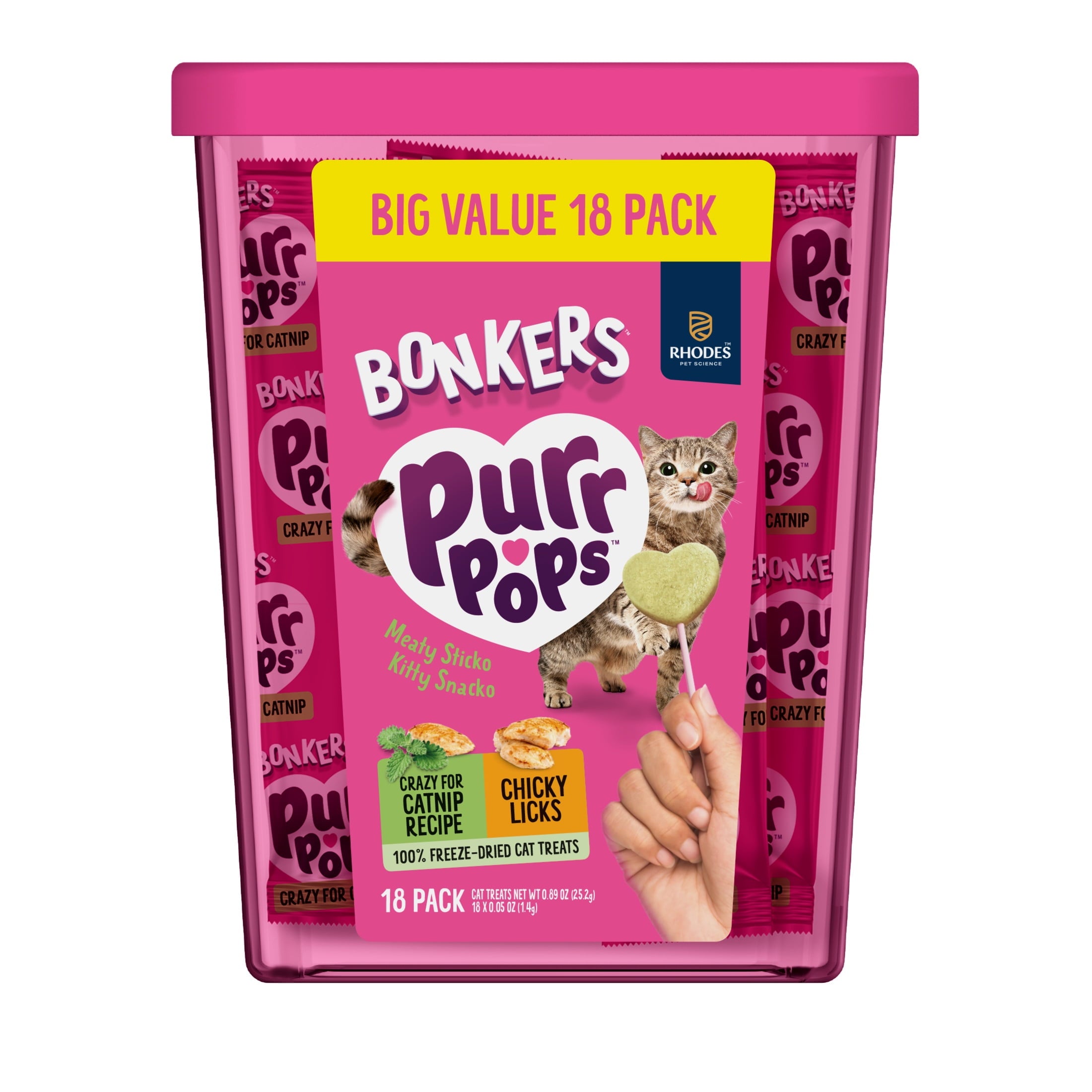 BONKERS Purrpops, Freeze Dried Chicken & Dried Catnip Lollipops Cat Treats, 18 Pieces