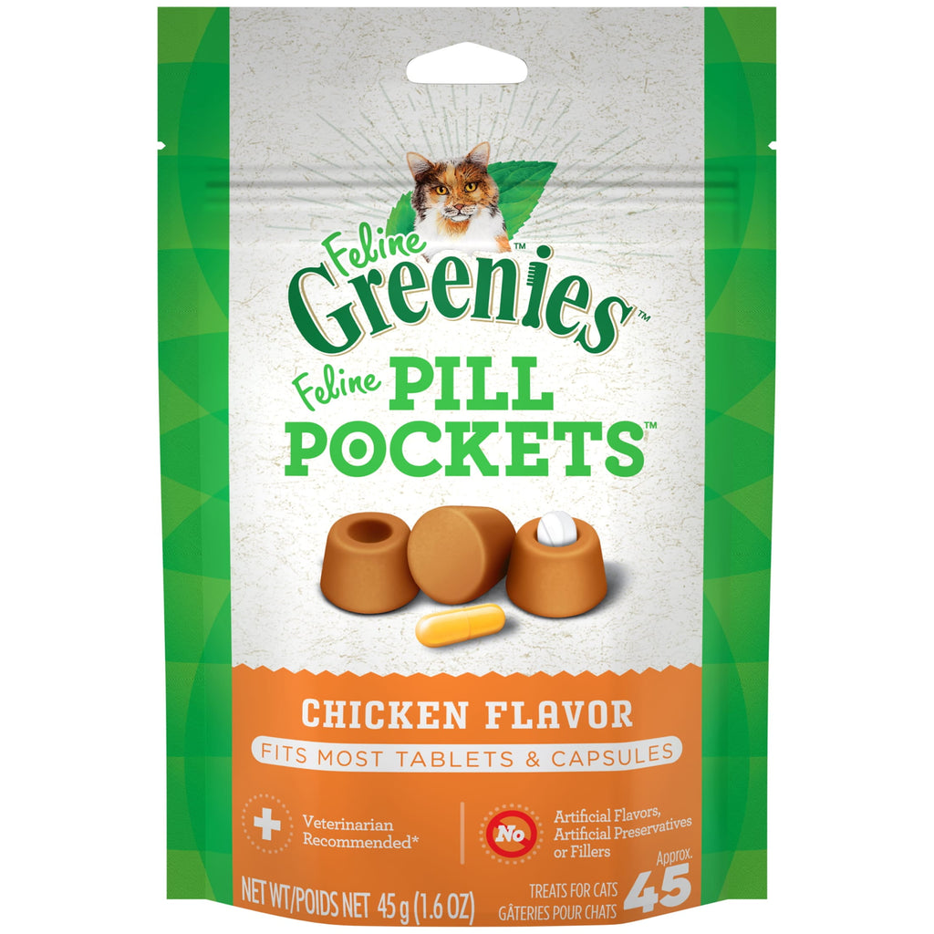 Feline Greenies Pill Pockets For Cats Natural Soft Cat Treats, Chicken Flavor, 1.6 Oz. Pack (45 Treats)