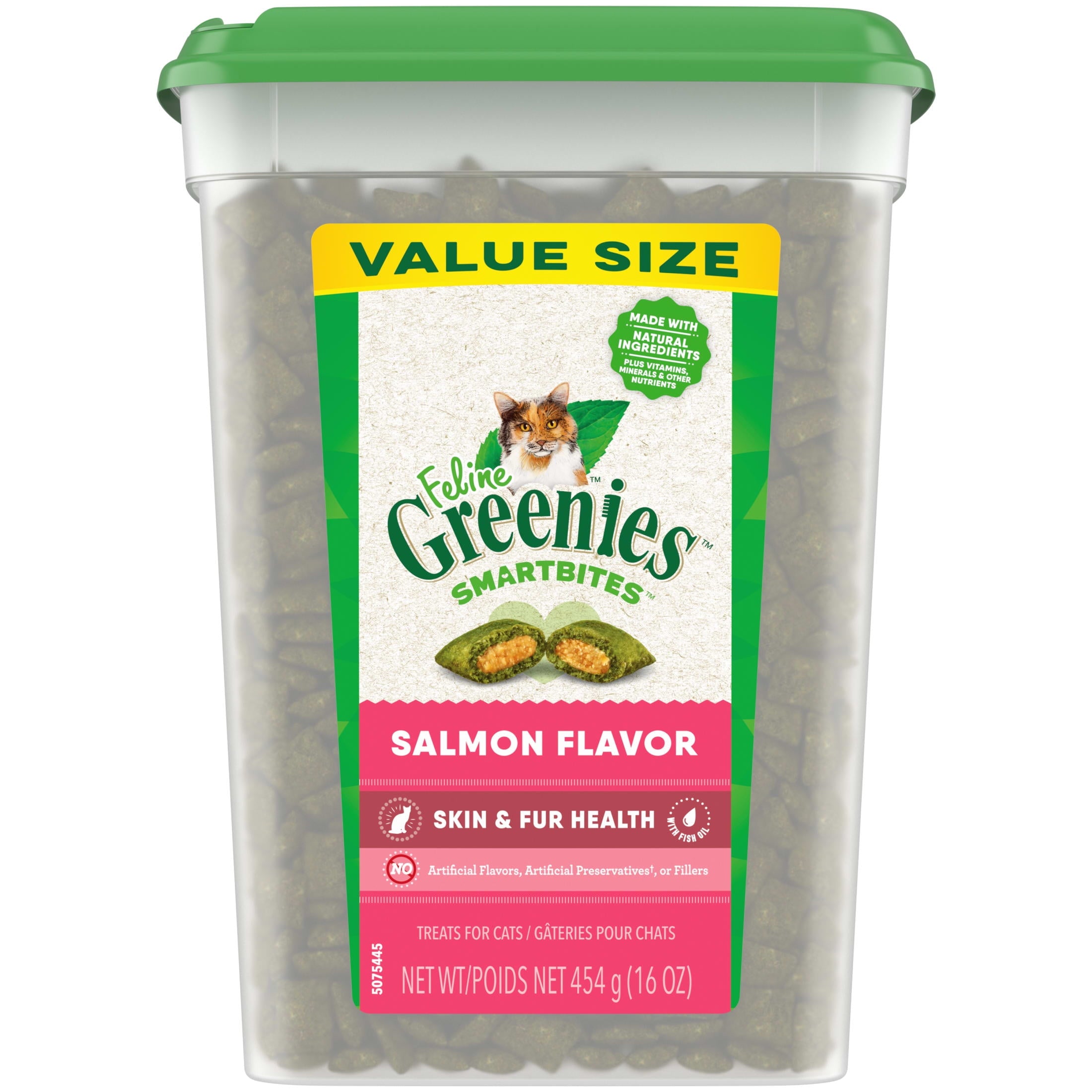 Greenies Salmon Flavor Soft Crunchy Treats For Cats, 16 Oz Tub