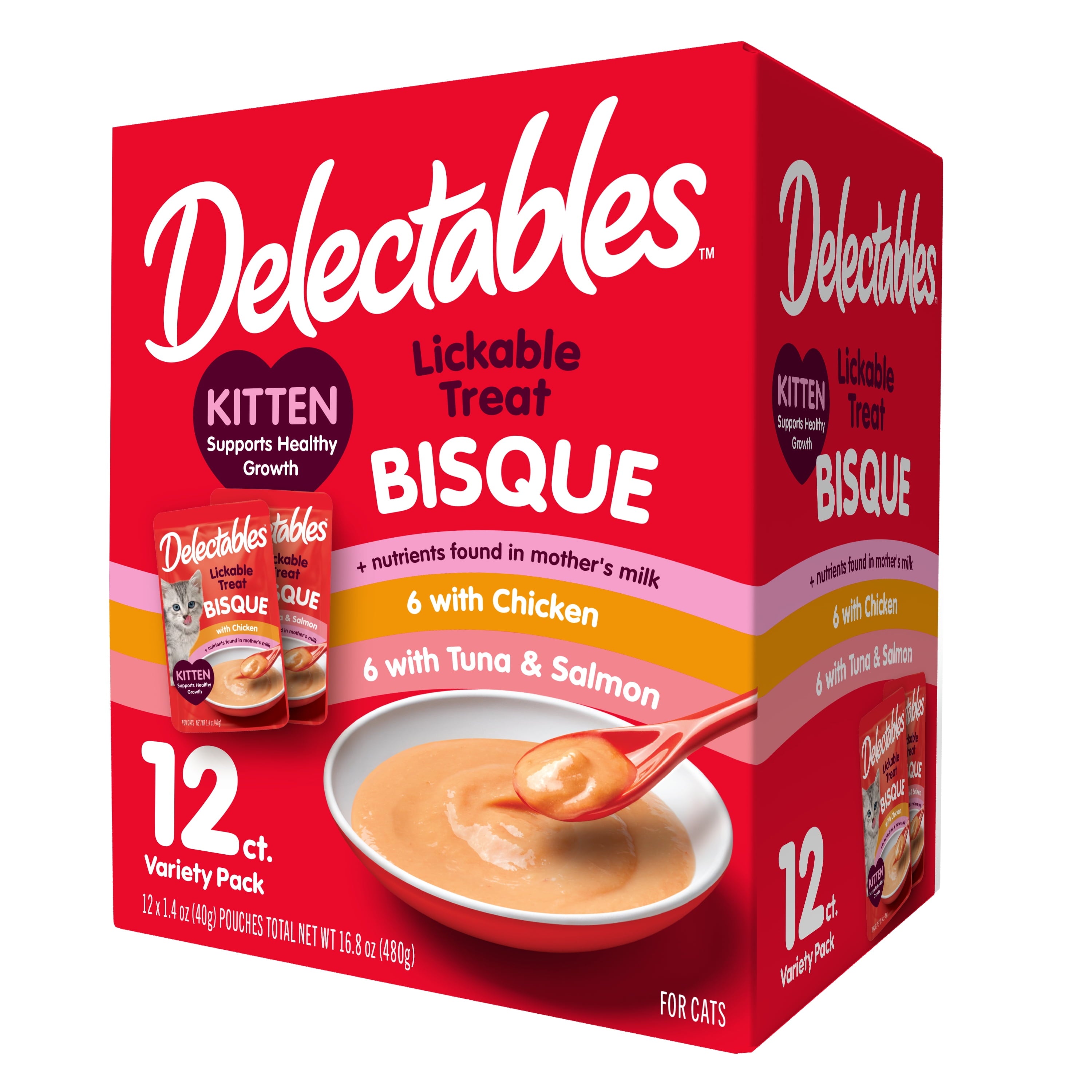 Hartz Delectables Bisque for Kittens, Complete & Balanced Lickable Wet Cat Treat, Variety Pack, 12 Count