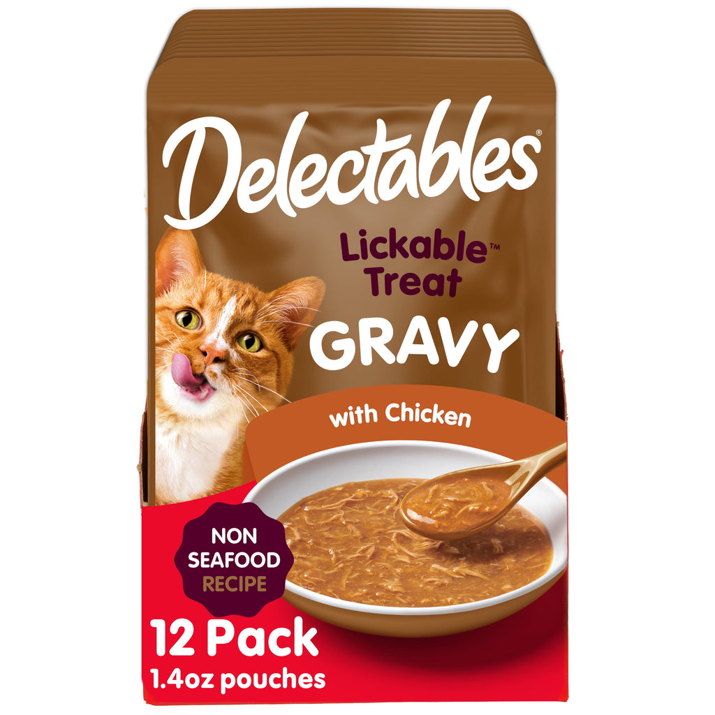 Hartz Delectables Non-Seafood Gravy Lickable Wet Cat Treats, Chicken, 12 Count, 1.4oz