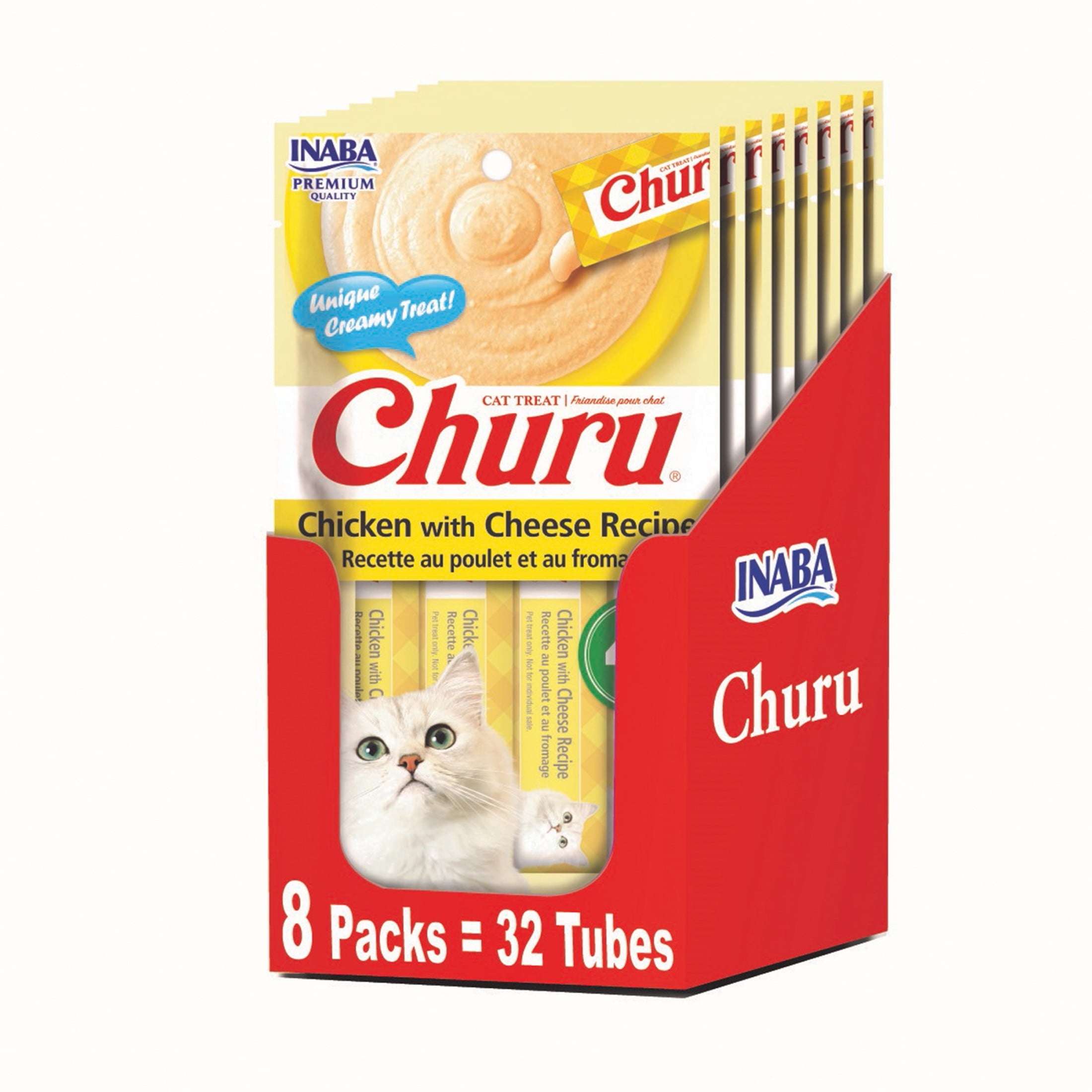 Inaba Churu Creamy, Lickable Purée Cat Treat, 0.5 oz Tube, 32 Tubes, Chicken with Cheese