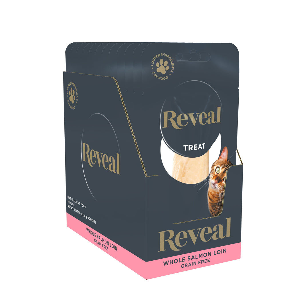 Reveal Pet Food Whole Salmon Loin Cat Treat, Natural Wet Grain Free Food, 12 Ct 1.06 oz Pouches