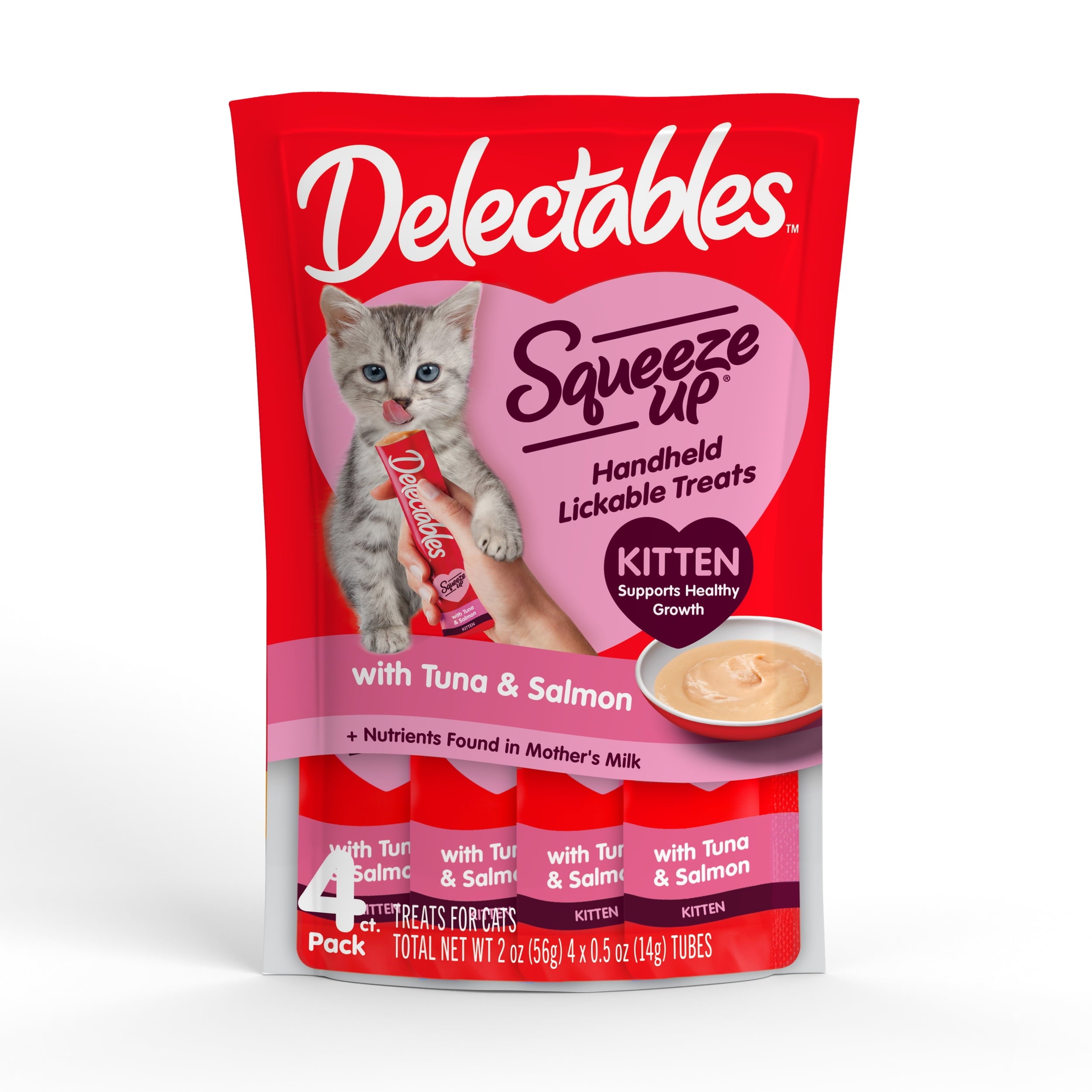 (3 pack) Hartz Delectables Squeeze Up for Kittens, Complete & Balanced Lickable Wet Cat Treat, Tuna & Salmon, 4ct