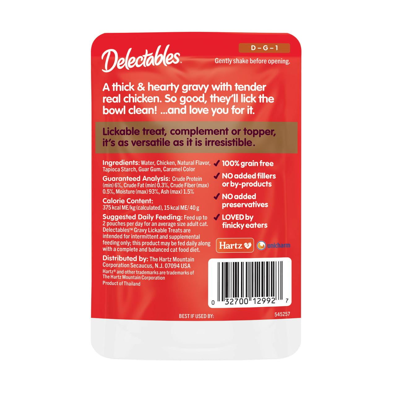 Hartz Delectables Non-Seafood Gravy Lickable Wet Cat Treats, Chicken, 12 Count, 1.4oz