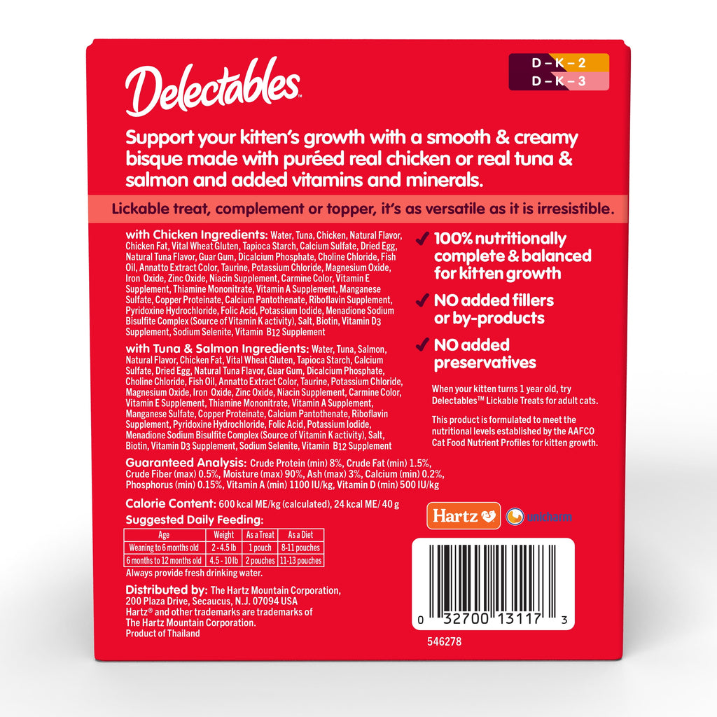 Hartz Delectables Bisque for Kittens, Complete & Balanced Lickable Wet Cat Treat, Variety Pack, 12 Count